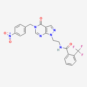 molecular formula C22H17F3N6O4 B2868731 N-(2-(5-(4-nitrobenzyl)-4-oxo-4,5-dihydro-1H-pyrazolo[3,4-d]pyrimidin-1-yl)ethyl)-2-(trifluoromethyl)benzamide CAS No. 921919-15-5
