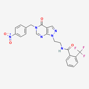 molecular formula C22H17F3N6O4 B2868731 N-(2-(5-(4-硝基苄基)-4-氧代-4,5-二氢-1H-吡唑并[3,4-d]嘧啶-1-基)乙基)-2-(三氟甲基)苯甲酰胺 CAS No. 921919-15-5