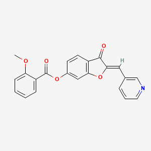 molecular formula C22H15NO5 B2868745 (Z)-3-oxo-2-(pyridin-3-ylmethylene)-2,3-dihydrobenzofuran-6-yl 2-methoxybenzoate CAS No. 622364-87-8