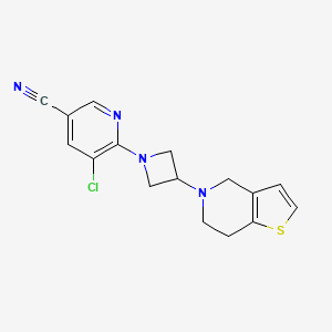 molecular formula C16H15ClN4S B2868747 5-Chloro-6-[3-(6,7-dihydro-4H-thieno[3,2-c]pyridin-5-yl)azetidin-1-yl]pyridine-3-carbonitrile CAS No. 2380071-31-6