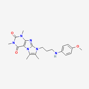 molecular formula C21H26N6O3 B2868752 8-(3-((4-methoxyphenyl)amino)propyl)-1,3,6,7-tetramethyl-1H-imidazo[2,1-f]purine-2,4(3H,8H)-dione CAS No. 923179-28-6