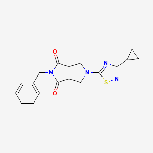 molecular formula C18H18N4O2S B2868758 5-Benzyl-2-(3-cyclopropyl-1,2,4-thiadiazol-5-yl)-1,3,3a,6a-tetrahydropyrrolo[3,4-c]pyrrole-4,6-dione CAS No. 2415538-56-4