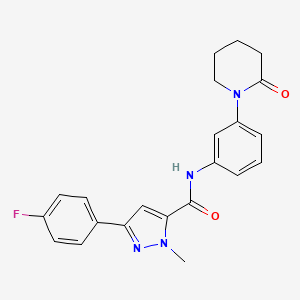 molecular formula C22H21FN4O2 B2868763 3-(4-氟苯基)-1-甲基-N-(3-(2-氧代哌啶-1-基)苯基)-1H-吡唑-5-甲酰胺 CAS No. 1396844-60-2