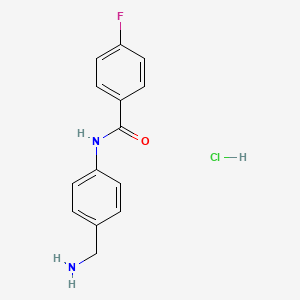 molecular formula C14H14ClFN2O B2868765 N-[4-(aminomethyl)phenyl]-4-fluorobenzamide hydrochloride CAS No. 1394041-06-5