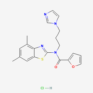 molecular formula C20H21ClN4O2S B2868766 N-(3-(1H-imidazol-1-yl)propyl)-N-(4,6-dimethylbenzo[d]thiazol-2-yl)furan-2-carboxamide hydrochloride CAS No. 1215793-39-7