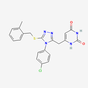 molecular formula C21H18ClN5O2S B2868775 6-[[4-(4-chlorophenyl)-5-[(2-methylphenyl)methylsulfanyl]-1,2,4-triazol-3-yl]methyl]-1H-pyrimidine-2,4-dione CAS No. 852154-99-5
