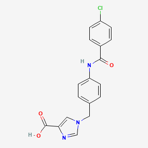 molecular formula C18H14ClN3O3 B2868798 1-(4-(4-氯苯甲酰胺)苄基)-1H-咪唑-4-羧酸 CAS No. 1251607-50-7