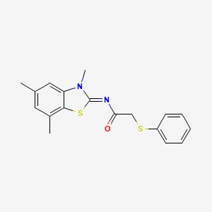 2-phenylsulfanyl-N-(3,5,7-trimethyl-1,3-benzothiazol-2-ylidene)acetamide