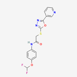 molecular formula C16H12F2N4O3S B2868820 N-(4-(difluoromethoxy)phenyl)-2-((5-(pyridin-3-yl)-1,3,4-oxadiazol-2-yl)thio)acetamide CAS No. 538337-51-8