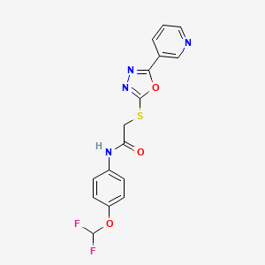 molecular formula C16H12F2N4O3S B2868820 N-(4-(二氟甲氧基)苯基)-2-((5-(吡啶-3-基)-1,3,4-恶二唑-2-基)硫代)乙酰胺 CAS No. 538337-51-8