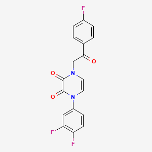 molecular formula C18H11F3N2O3 B2868822 1-(3,4-difluorophenyl)-4-(2-(4-fluorophenyl)-2-oxoethyl)pyrazine-2,3(1H,4H)-dione CAS No. 891869-17-3
