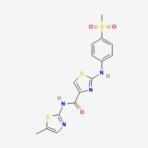 molecular formula C15H14N4O3S3 B2868838 2-((4-(甲磺酰基)苯基)氨基)-N-(5-甲基噻唑-2-基)噻唑-4-甲酰胺 CAS No. 1203406-51-2