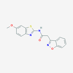 molecular formula C17H13N3O3S B286885 2-(1,2-benzisoxazol-3-yl)-N-(6-methoxy-1,3-benzothiazol-2-yl)acetamide 