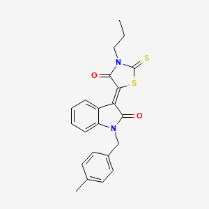 molecular formula C22H20N2O2S2 B2868853 (3Z)-1-(4-甲基苄基)-3-(4-氧代-3-丙基-2-硫代-1,3-噻唑烷-5-亚甲基)-1,3-二氢-2H-吲哚-2-酮 CAS No. 609795-05-3