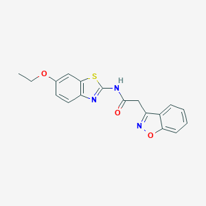 molecular formula C18H15N3O3S B286886 2-(1,2-benzisoxazol-3-yl)-N-(6-ethoxy-1,3-benzothiazol-2-yl)acetamide 