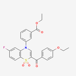 molecular formula C26H22FNO6S B2868867 ethyl 3-[2-(4-ethoxybenzoyl)-6-fluoro-1,1-dioxido-4H-1,4-benzothiazin-4-yl]benzoate CAS No. 1114658-18-2
