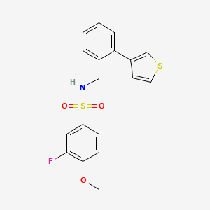 molecular formula C18H16FNO3S2 B2868871 3-fluoro-4-methoxy-N-(2-(thiophen-3-yl)benzyl)benzenesulfonamide CAS No. 1797872-24-2