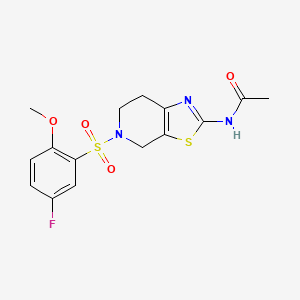 molecular formula C15H16FN3O4S2 B2868874 N-(5-((5-fluoro-2-methoxyphenyl)sulfonyl)-4,5,6,7-tetrahydrothiazolo[5,4-c]pyridin-2-yl)acetamide CAS No. 1351621-21-0
