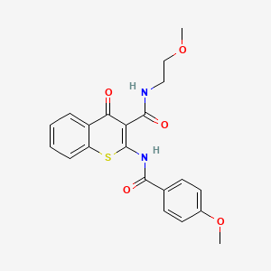 molecular formula C21H20N2O5S B2868877 2-(4-methoxybenzamido)-N-(2-methoxyethyl)-4-oxo-4H-thiochromene-3-carboxamide CAS No. 881556-86-1