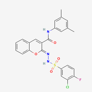 (2Z)-2-[(3-chloro-4-fluorophenyl)sulfonylhydrazinylidene]-N-(3,5-dimethylphenyl)chromene-3-carboxamide