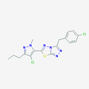 molecular formula C17H16Cl2N6S B286889 3-(4-chlorobenzyl)-6-(4-chloro-1-methyl-3-propyl-1H-pyrazol-5-yl)[1,2,4]triazolo[3,4-b][1,3,4]thiadiazole 