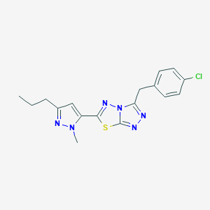 molecular formula C17H17ClN6S B286890 3-(4-chlorobenzyl)-6-(1-methyl-3-propyl-1H-pyrazol-5-yl)[1,2,4]triazolo[3,4-b][1,3,4]thiadiazole 