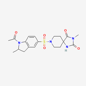 molecular formula C19H24N4O5S B2868909 8-((1-Acetyl-2-methylindolin-5-yl)sulfonyl)-3-methyl-1,3,8-triazaspiro[4.5]decane-2,4-dione CAS No. 942006-80-6