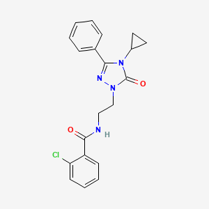 molecular formula C20H19ClN4O2 B2868911 2-chloro-N-(2-(4-cyclopropyl-5-oxo-3-phenyl-4,5-dihydro-1H-1,2,4-triazol-1-yl)ethyl)benzamide CAS No. 2191265-69-5