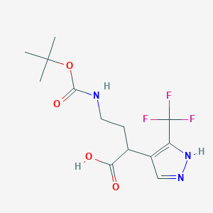molecular formula C13H18F3N3O4 B2868927 4-[(2-Methylpropan-2-yl)oxycarbonylamino]-2-[5-(trifluoromethyl)-1H-pyrazol-4-yl]butanoic acid CAS No. 2253630-73-6