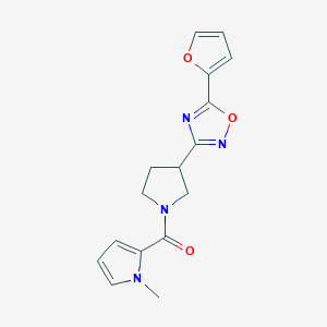 molecular formula C16H16N4O3 B2868933 (3-(5-(furan-2-yl)-1,2,4-oxadiazol-3-yl)pyrrolidin-1-yl)(1-methyl-1H-pyrrol-2-yl)methanone CAS No. 2034554-64-6