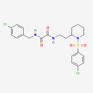 molecular formula C22H25Cl2N3O4S B2868939 N1-(4-chlorobenzyl)-N2-(2-(1-((4-chlorophenyl)sulfonyl)piperidin-2-yl)ethyl)oxalamide CAS No. 898460-38-3