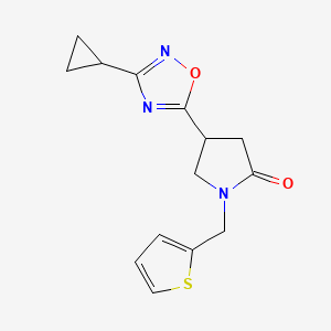 molecular formula C14H15N3O2S B2868941 4-(3-环丙基-1,2,4-恶二唑-5-基)-1-(噻吩-2-基甲基)吡咯烷-2-酮 CAS No. 1171579-10-4