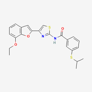 molecular formula C23H22N2O3S2 B2868943 N-(4-(7-ethoxybenzofuran-2-yl)thiazol-2-yl)-3-(isopropylthio)benzamide CAS No. 921527-56-2