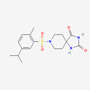 molecular formula C17H23N3O4S B2868946 8-((5-Isopropyl-2-methylphenyl)sulfonyl)-1,3,8-triazaspiro[4.5]decane-2,4-dione CAS No. 1021081-37-7