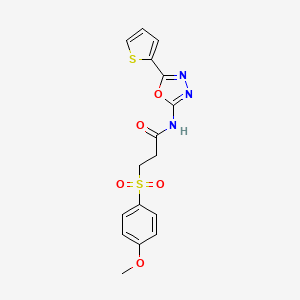 molecular formula C16H15N3O5S2 B2868948 3-((4-methoxyphenyl)sulfonyl)-N-(5-(thiophen-2-yl)-1,3,4-oxadiazol-2-yl)propanamide CAS No. 922985-38-4