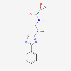 molecular formula C14H15N3O3 B2868953 N-[2-(3-Phenyl-1,2,4-oxadiazol-5-yl)propyl]oxirane-2-carboxamide CAS No. 2411219-65-1
