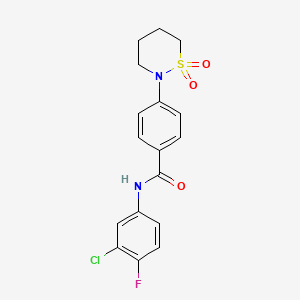 molecular formula C17H16ClFN2O3S B2868962 N-(3-chloro-4-fluorophenyl)-4-(1,1-dioxothiazinan-2-yl)benzamide CAS No. 941956-69-0