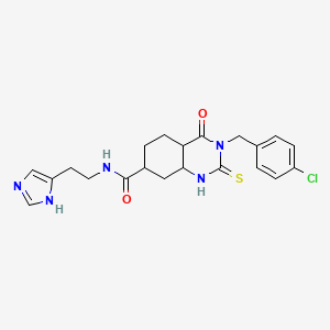 molecular formula C21H18ClN5O2S B2868969 3-[(4-chlorophenyl)methyl]-N-[2-(1H-imidazol-4-yl)ethyl]-4-oxo-2-sulfanylidene-1,2,3,4-tetrahydroquinazoline-7-carboxamide CAS No. 422529-49-5