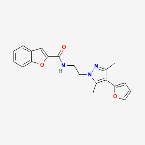 molecular formula C20H19N3O3 B2868977 N-(2-(4-(呋喃-2-基)-3,5-二甲基-1H-吡唑-1-基)乙基)苯并呋喃-2-甲酰胺 CAS No. 2034328-23-7
