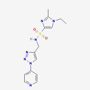 molecular formula C14H17N7O2S B2868979 1-ethyl-2-methyl-N-((1-(pyridin-4-yl)-1H-1,2,3-triazol-4-yl)methyl)-1H-imidazole-4-sulfonamide CAS No. 2034518-44-8