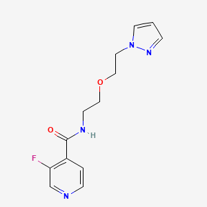molecular formula C13H15FN4O2 B2868983 N-(2-(2-(1H-pyrazol-1-yl)ethoxy)ethyl)-3-fluoroisonicotinamide CAS No. 2034224-90-1