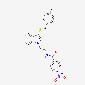 molecular formula C25H23N3O3S B2868998 N-[2-[3-[(4-甲基苯基)甲硫基]吲哚-1-基]乙基]-4-硝基苯甲酰胺 CAS No. 532973-39-0