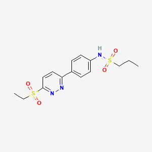 molecular formula C15H19N3O4S2 B2868999 N-[4-(6-乙基磺酰基嘧啶-3-基)苯基]丙烷-1-磺酰胺 CAS No. 921542-82-7