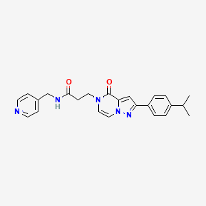 molecular formula C24H25N5O2 B2869001 3-{4-oxo-2-[4-(propan-2-yl)phenyl]pyrazolo[1,5-a]pyrazin-5(4H)-yl}-N-(pyridin-4-ylmethyl)propanamide CAS No. 1326901-58-9