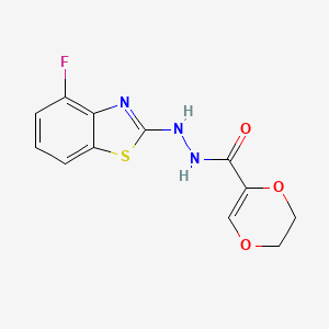 molecular formula C12H10FN3O3S B2869007 N'-(4-fluorobenzo[d]thiazol-2-yl)-5,6-dihydro-1,4-dioxine-2-carbohydrazide CAS No. 851979-02-7