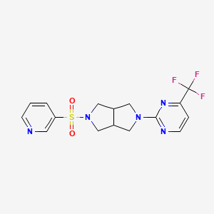 molecular formula C16H16F3N5O2S B2869008 5-Pyridin-3-ylsulfonyl-2-[4-(trifluoromethyl)pyrimidin-2-yl]-1,3,3a,4,6,6a-hexahydropyrrolo[3,4-c]pyrrole CAS No. 2415602-08-1