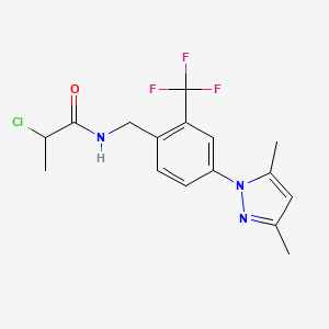 molecular formula C16H17ClF3N3O B2869019 2-Chloro-N-[[4-(3,5-dimethylpyrazol-1-yl)-2-(trifluoromethyl)phenyl]methyl]propanamide CAS No. 2411262-50-3