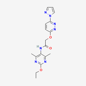 molecular formula C17H19N7O3 B2869037 2-((6-(1H-吡唑-1-基)哒嗪-3-基)氧基)-N-(2-乙氧基-4,6-二甲基嘧啶-5-基)乙酰胺 CAS No. 1795299-75-0