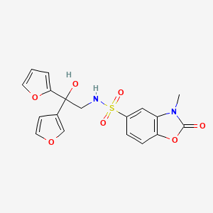 molecular formula C18H16N2O7S B2869039 N-(2-(furan-2-yl)-2-(furan-3-yl)-2-hydroxyethyl)-3-methyl-2-oxo-2,3-dihydrobenzo[d]oxazole-5-sulfonamide CAS No. 2034259-35-1