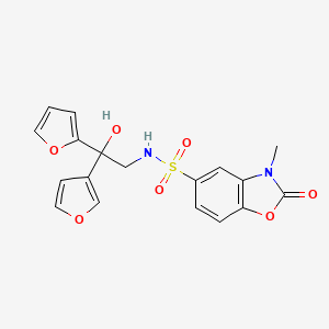 molecular formula C18H16N2O7S B2869039 N-(2-(呋喃-2-基)-2-(呋喃-3-基)-2-羟乙基)-3-甲基-2-氧代-2,3-二氢苯并[d]恶唑-5-磺酰胺 CAS No. 2034259-35-1